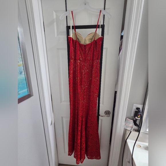 Elegant Red Lace Evening Gown - Picture 3 of 10
